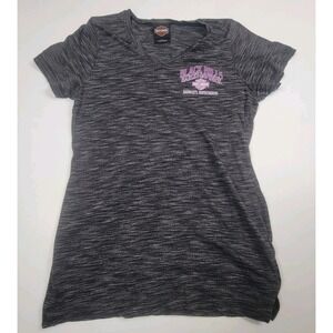 Harley Davidson Women's Gray V Neck T-Shirt Size XL Black Hills graphic